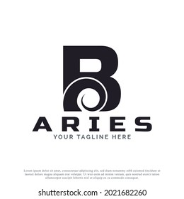 Initial Letter B with Goat Ram Sheep Horn for Aries Logo Design Inspiration. Animal Logo Element Template