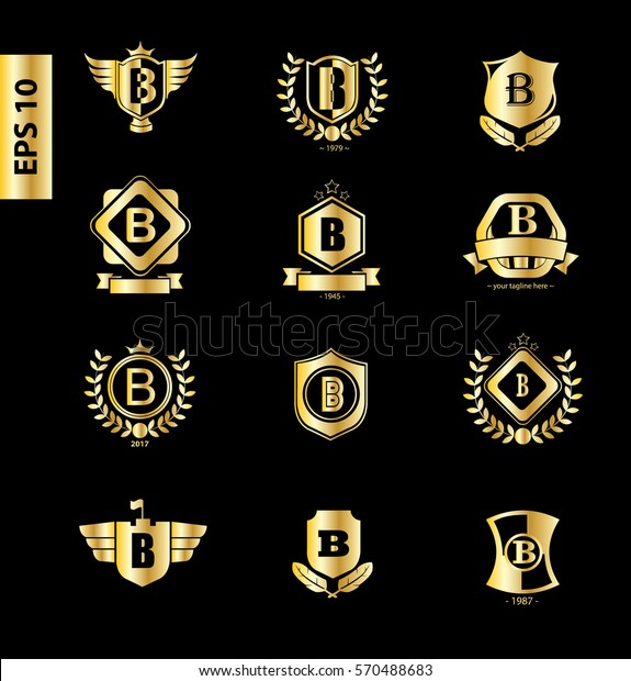 Initial Letter B Golden Logo Shield Stock Vector (Royalty Free) 570488683