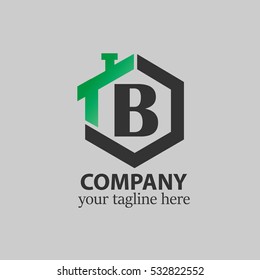 Initial letter B green black logo in the middle of vector home design icon with hexagonal shape, good logo for company, corporate, property, construction, real estate company/corporate