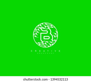 Initial Letter B Green Monogram Emblem Pattern Stylish Leaf Logo