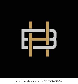 Initial letter B and H, BH, HB, overlapping interlock logo, monogram line art style, silver gold on black background