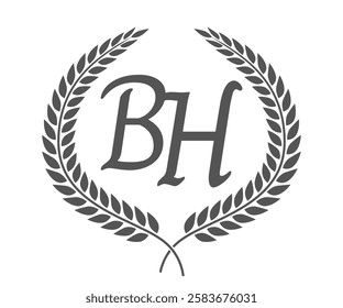 Initial letter B and H, BH monogram logo design with laurel wreath. Luxury calligraphy font.