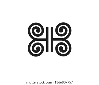 initial letter b h forming a butterfly with floral wings 