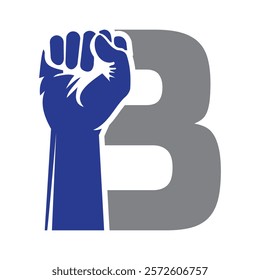 Initial Letter B Hand Logo Concept For Happy Labor Day For United States, USA Labor Day Symbol