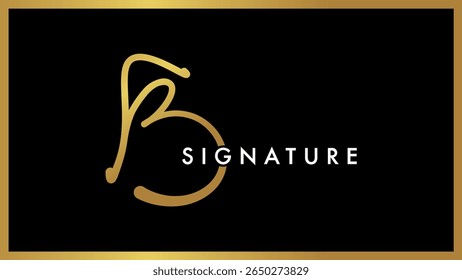 Letra inicial B escrita à mão do modelo de logotipo de assinatura, Criativa negrito cursiva script letra B design logotipo, Escova caligrafia carta de luxo, Dourado. Ouro. Isolado no plano de fundo preto.

