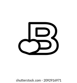 Initial Letter B with Heart Love in Line Style Logo Design Template Element