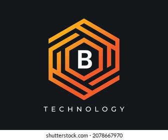initial Letter B Hexagon Technology Logo icon Vector Design Template