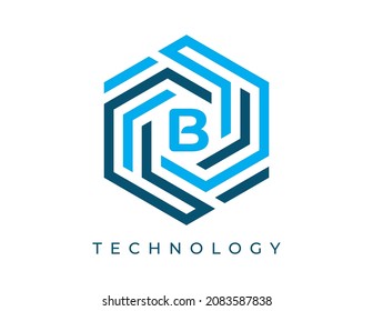 initial Letter B Hexagon Technology Logo icon Vector Design illustrations Template