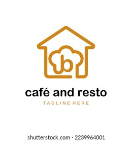 Initial Letter b with Home and Hat Cap Chef Combination Icon for Catering Service, Restaurant, Home Cooking, Baker Class Simple Logo Idea Template 
