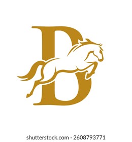 Initial Letter B Horse Logo Design Concept With Jumping Horse Symbol Vector Template 