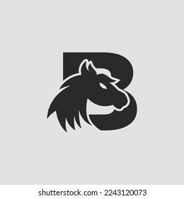 Letra inicial B con diseño de logotipo de vector de caballo. Símbolo de icono de plantilla de ilustración de letra de caballo B aislado.