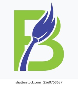 Initial Letter B House Cleaning Logo Concept With Clean Brush Symbol Vector Template