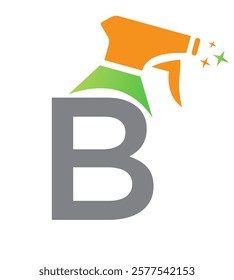 Initial Letter B House Cleaning Logo Concept With Hygiene Sprays Symbol