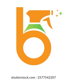 Initial Letter B House Cleaning Logo Concept With Hygiene Sprays Symbol