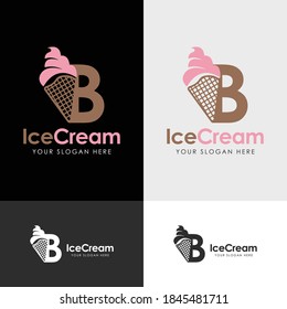 Initial Letter B with Ice Cream Logo Template Design. Vector illustration.