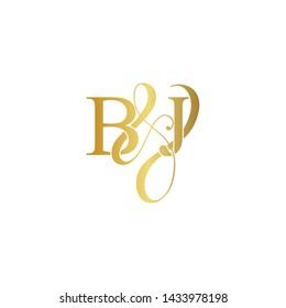 Initial letter B & J BJ luxury art vector mark logo, gold color on white background.