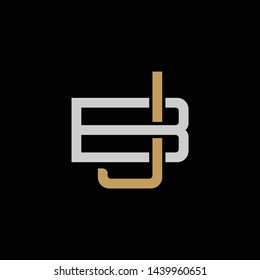 Initial letter B and J, BJ, JB, overlapping interlock logo, monogram line art style, silver gold on black background