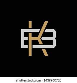 Initial letter B and K, BK, KB, overlapping interlock logo, monogram line art style, silver gold on black background