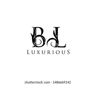 Initial letter B and L, BL, VINTAGE decorative ornament emblem badge, overlapping monogram logo, classy letter logo icon.