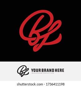 Initial letter B, L, BL, or LB overlapping, interlock, monogram logo, red color on black background