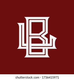 Initial letter B, L, BL, or LB overlapping, interlock, monogram logo, white color on red background