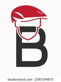 Initial Letter B Labour Day Logo Concept With Safety Helmet Symbol Vector