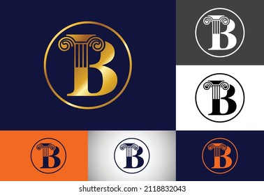 Initial letter B with law pillar logo design. Law office vector logo template