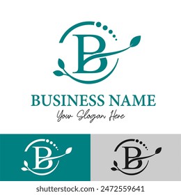 Initial Letter B with Leaf and Circle Leaves for Beauty, Skincare, Home Spa, Skincare, Aesthetic, Nature, Green Agronomy and Environment Modern Business Logo Idea