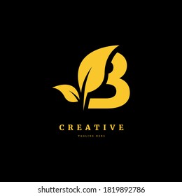 letra inicial B con elemento de concepto vectorial del logotipo de hoja, logotipo de letra B con hoja orgánica