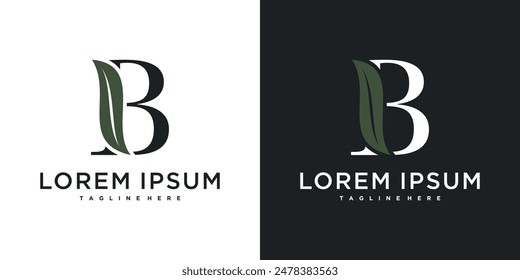 Initial letter B with leaf logo design. Premium Vector