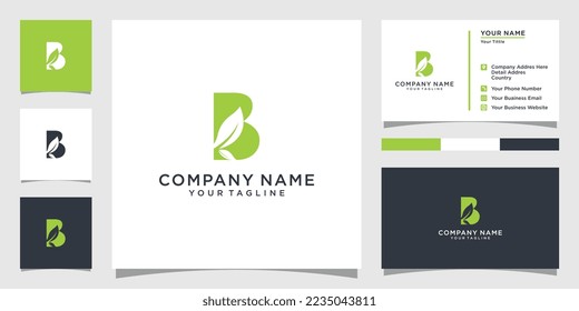 Initial letter B with leaf luxury logo. Green leaf logo template vector design.