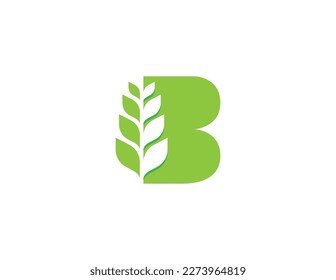letra inicial B Logotipo de planta de hoja Símbolo de signo de icono Diseño de elemento. Salud, Ecología, Herbal, Spa, Salón de Belleza, Boutique, Productos Naturales, Logotipo Orgánico. Plantilla de ilustración de vector