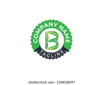 initial Letter B Leaf Stamp Badge Logo Concept symbol sign icon Design Element. Herbal, Natural Products, Cosmetics, Ecology, health Care, spa, yoga Logotype. Vector illustration template