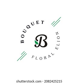 Inspiración en el diseño de la letra inicial B y la hoja para el logotipo de Bouquet vintage
