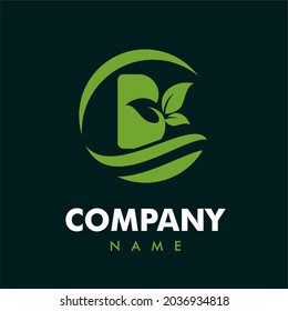 Letra inicial B con hojas para la naturaleza verde, el medio ambiente, la ecología amigable, la agricultura, la jardinería, el diseño del logotipo de la empresa de servicios de jardín