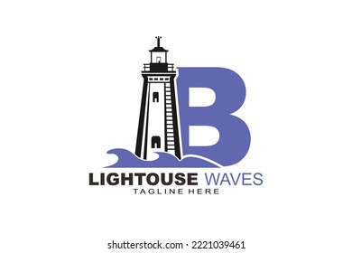 initial Letter B lightouse waves logo