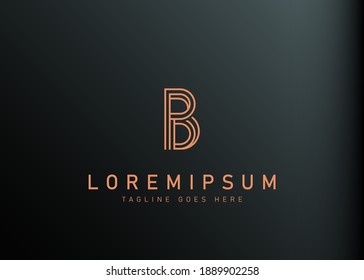 Diseño del logotipo de la línea B de la letra inicial. Ilustración vectorial de la letra en forma de línea abstracta P con B. Plantilla de icono de línea vectorial de diseño de logotipo de vintage