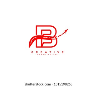 Initial Letter B Linked Abstract Red Brush Stroke Swoosh Arrow Shape Logo
