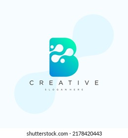 Initial Letter B Logo art. Blue Gradient Linear Rounded Style with Connected Liquid Dots . Usable for Business Science and Technology Logos. Flat Vector Logo Design Template Element.