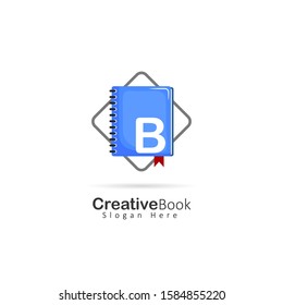 Initial letter B logo with book element, design vector illustration book store logo, book shop symbol template