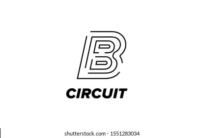 Diseño del logotipo de la letra inicial B con icono del circuito