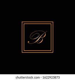 Initial letter B logo design vector dark concept with square element on black background.

