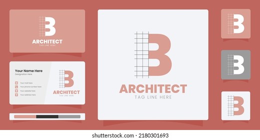 Initial letter b logo design architect monogram with line art b logo