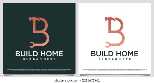 Letra inicial b diseño de logotipo para la construcción de negocios con icono de martillo y concepto creativo