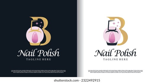 initial letter B logo design template with nail polish icon and creative concept premium vector