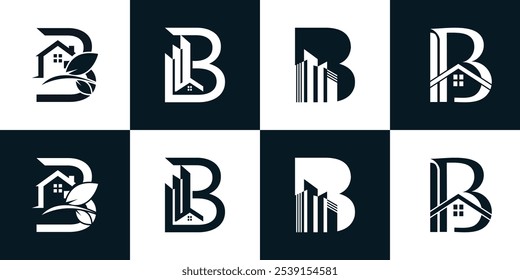 Initial letter b logo design collection template with house icon and creative concept Premium Vector