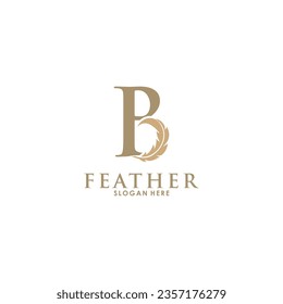 Initial letter B logo with Feather Luxury gold, Initial Feather Logo template