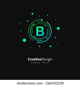 Initial letter b logo with gradation green and blue color, Technology and digital abstract dot connection