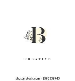 initial letter B logo with hand drawn flower element. design vector illustration symbol template