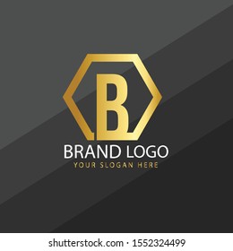 Initial Letter B logo with hexagon concept. Minimalist logo template golden gradient.